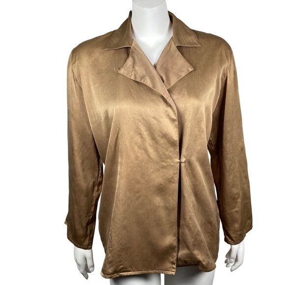 Vintage Ann May 100% Silk Blazer Jacket Womens Size M Long Sleeve Bronze - Picture 1 of 7